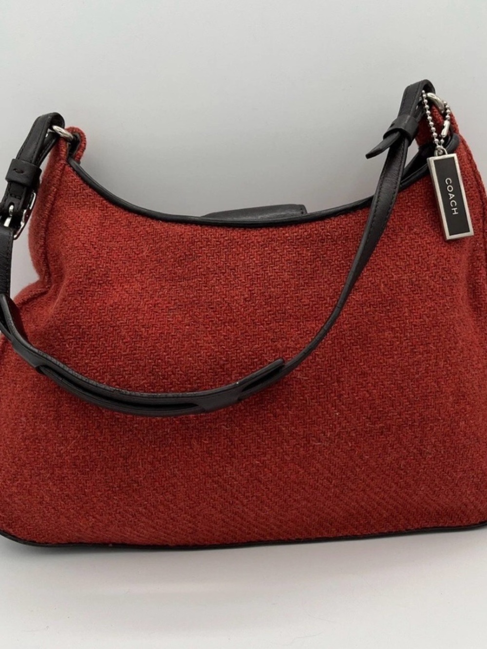Coach Demi #8125 Red Wool Shoulder Bag with Black Leather Trim
